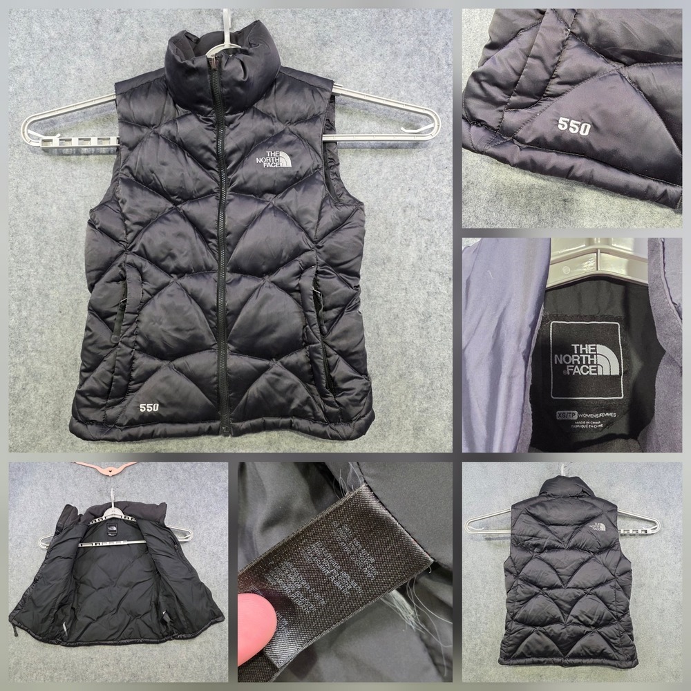The North Face Vest Womens XS Black‎ 550 Down Puffer Quilted Zip Jacket